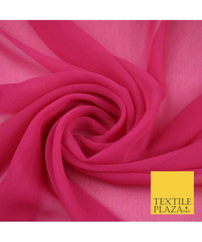RASPBERRY PINK Premium Plain Dyed Chiffon Fine Soft Georgette Sheer Dress Fabric 8419