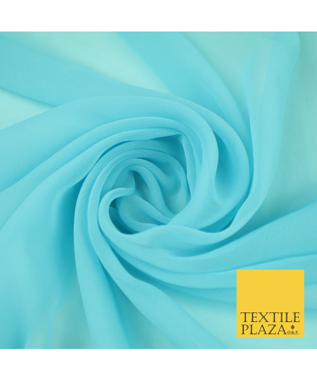 SKY BLUE Premium Plain Dyed Chiffon Fine Soft Georgette Sheer Dress Fabric 8404