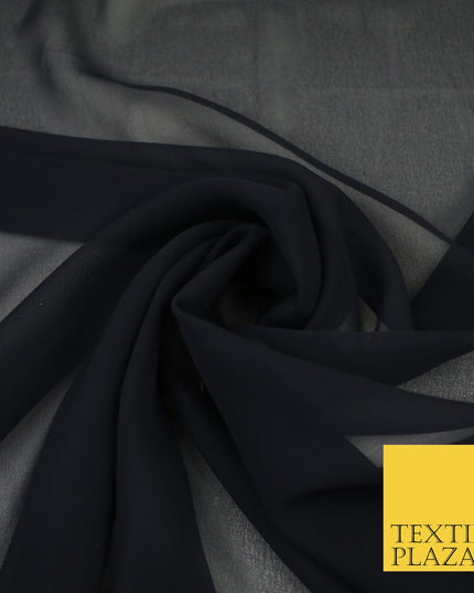 VINTAGE DARK NAVY Premium Plain Dyed Chiffon Fine Soft Georgette Sheer Dress Fabric 8271