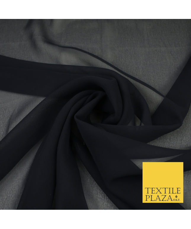 VINTAGE DARK NAVY Premium Plain Dyed Chiffon Fine Soft Georgette Sheer Dress Fabric 8271