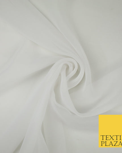 WHITE Premium Plain Dyed Chiffon Fine Soft Georgette Sheer Dress Fabric 8274