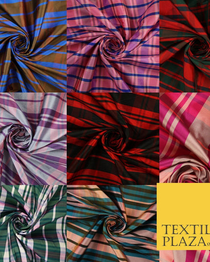 8 COLOURS - High Quality Check Tartan Faux Silk Taffeta Dress Fabric