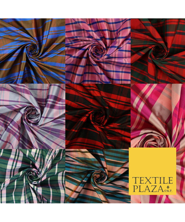 8 COLOURS - High Quality Check Tartan Faux Silk Taffeta Dress Fabric
