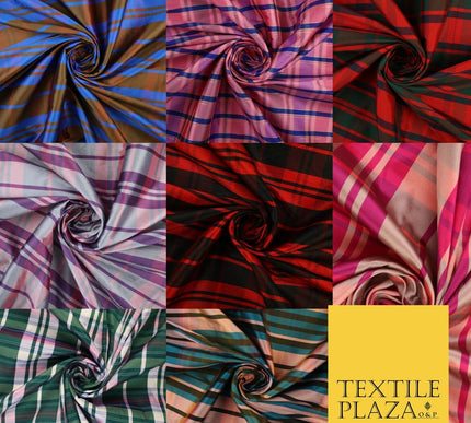 8 COLOURS - High Quality Check Tartan Faux Silk Taffeta Dress Fabric