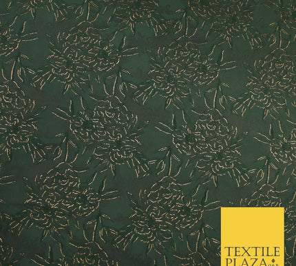 Forest Green Metallic Floral Roses Bloom Textured Brocade Jacquard Fabric 8527