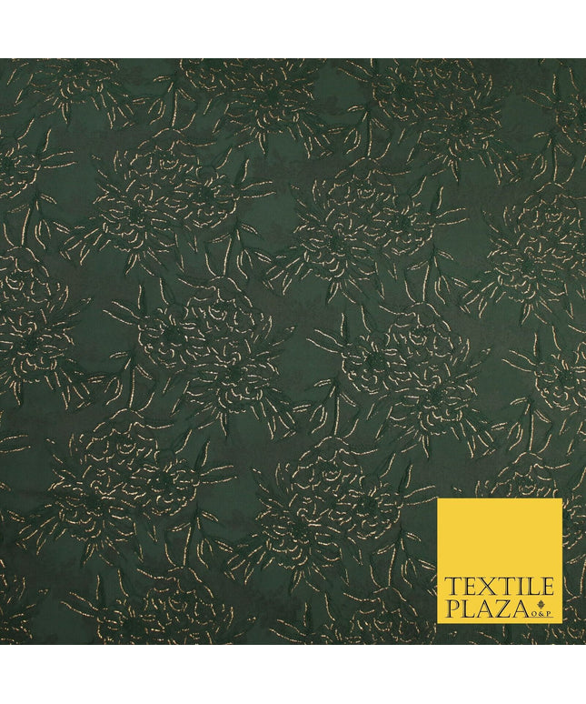 Forest Green Metallic Floral Roses Bloom Textured Brocade Jacquard Fabric 8527
