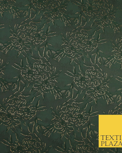 Forest Green Metallic Floral Roses Bloom Textured Brocade Jacquard Fabric 8527