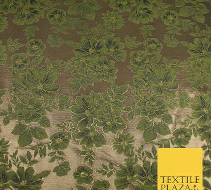 Green Metallic Floral Cluster Textured Brocade Fabric 8536