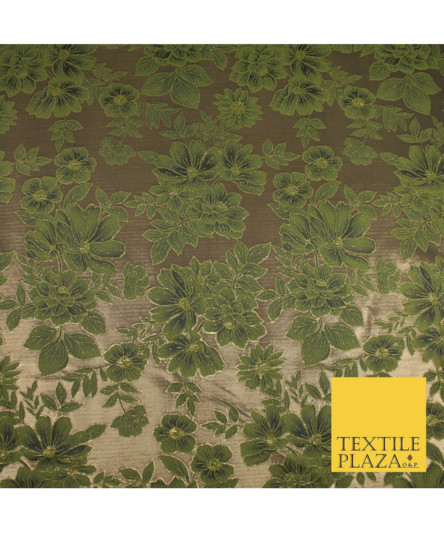 Green Metallic Floral Cluster Textured Brocade Fabric 8536