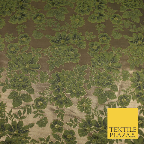 Green Metallic Floral Cluster Textured Brocade Fabric 8536