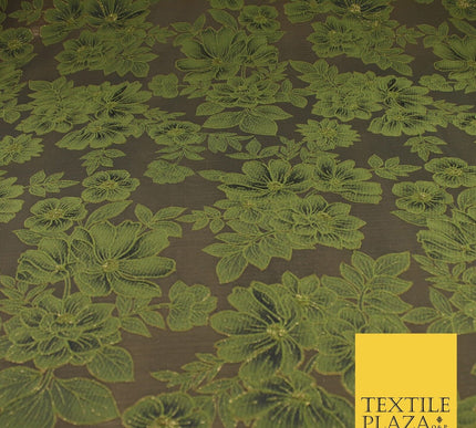 Green Metallic Floral Cluster Textured Brocade Fabric 8536