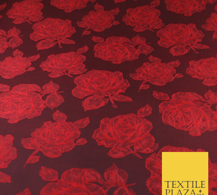 Black Red Floral Roses Falling Bloom Textured Brocade Jacquard Fabric 8533