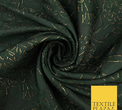 Forest Green Metallic Floral Roses Bloom Textured Brocade Jacquard Fabric 8527