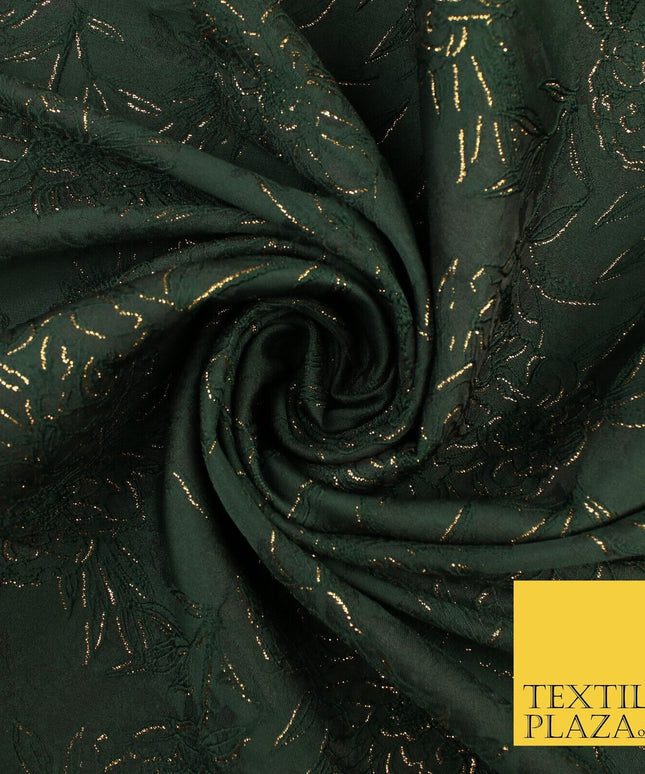 Forest Green Metallic Floral Roses Bloom Textured Brocade Jacquard Fabric 8527