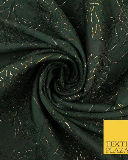 Forest Green Metallic Floral Roses Bloom Textured Brocade Jacquard Fabric 8527
