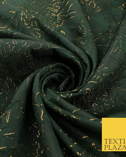 Forest Green Metallic Floral Roses Bloom Textured Brocade Jacquard Fabric 8527