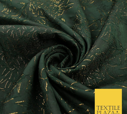 Forest Green Metallic Floral Roses Bloom Textured Brocade Jacquard Fabric 8527