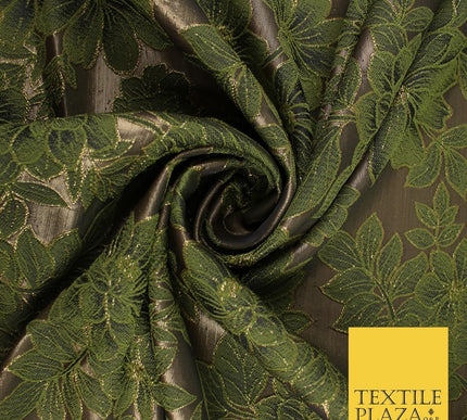Green Metallic Floral Cluster Textured Brocade Fabric 8536