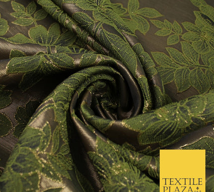 Green Metallic Floral Cluster Textured Brocade Fabric 8536