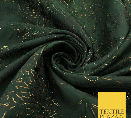 Forest Green Metallic Floral Roses Bloom Textured Brocade Jacquard Fabric 8527