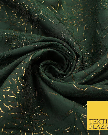 Forest Green Metallic Floral Roses Bloom Textured Brocade Jacquard Fabric 8527