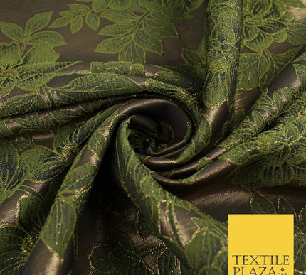 Green Metallic Floral Cluster Textured Brocade Fabric 8536