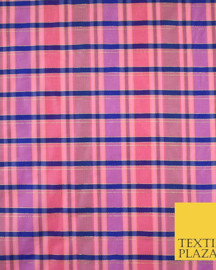 8 COLOURS - High Quality Check Tartan Faux Silk Taffeta Dress Fabric