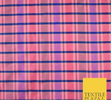 8 COLOURS - High Quality Check Tartan Faux Silk Taffeta Dress Fabric