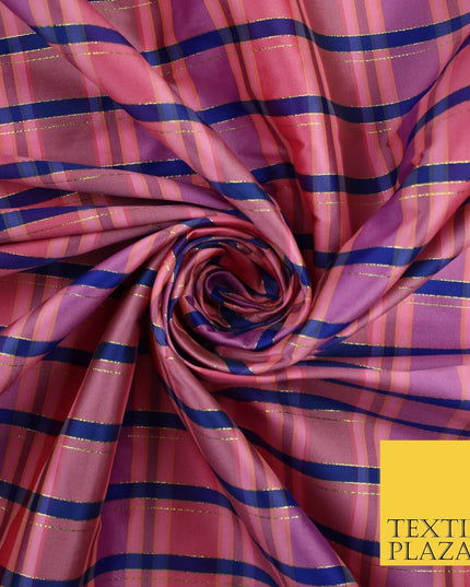 8 COLOURS - High Quality Check Tartan Faux Silk Taffeta Dress Fabric