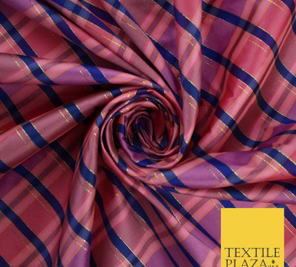 8 COLOURS - High Quality Check Tartan Faux Silk Taffeta Dress Fabric