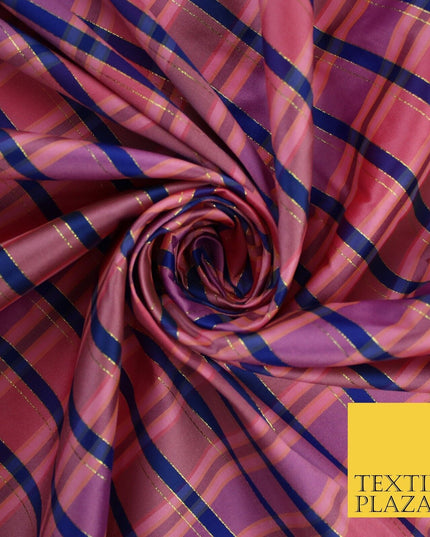 8 COLOURS - High Quality Check Tartan Faux Silk Taffeta Dress Fabric