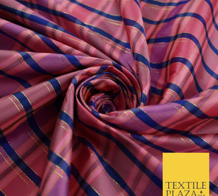8 COLOURS - High Quality Check Tartan Faux Silk Taffeta Dress Fabric