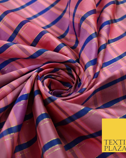 8 COLOURS - High Quality Check Tartan Faux Silk Taffeta Dress Fabric