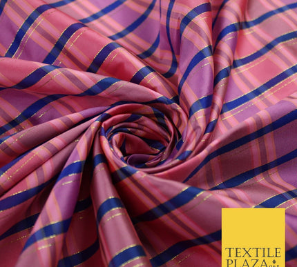 8 COLOURS - High Quality Check Tartan Faux Silk Taffeta Dress Fabric