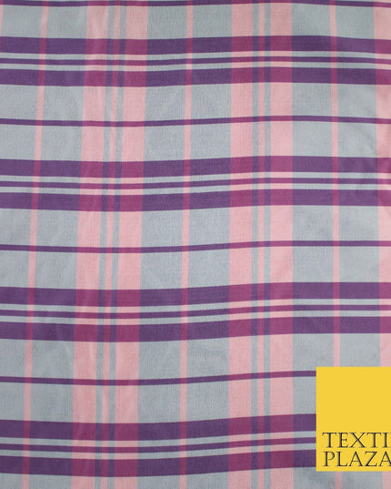 8 COLOURS - High Quality Check Tartan Faux Silk Taffeta Dress Fabric