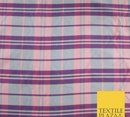 8 COLOURS - High Quality Check Tartan Faux Silk Taffeta Dress Fabric