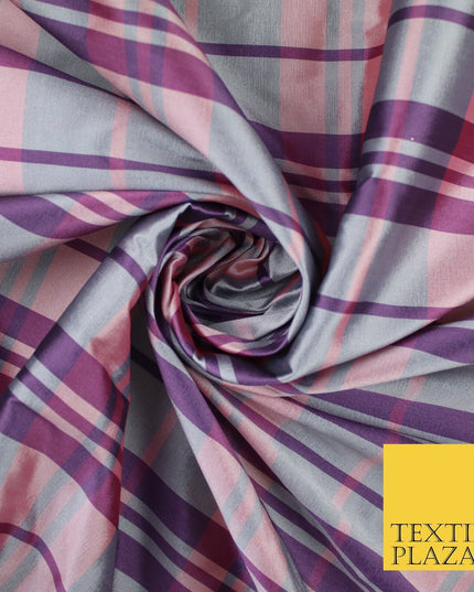 8 COLOURS - High Quality Check Tartan Faux Silk Taffeta Dress Fabric