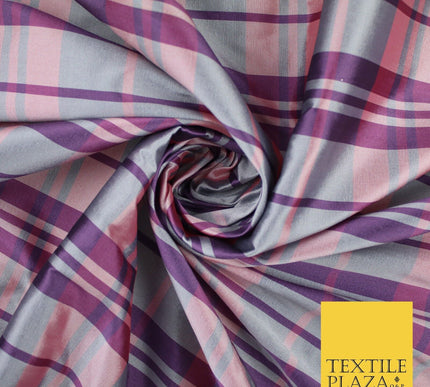 8 COLOURS - High Quality Check Tartan Faux Silk Taffeta Dress Fabric