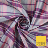 8 COLOURS - High Quality Check Tartan Faux Silk Taffeta Dress Fabric