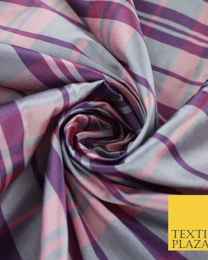 8 COLOURS - High Quality Check Tartan Faux Silk Taffeta Dress Fabric
