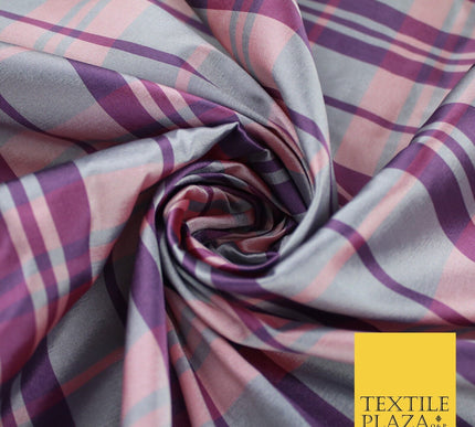 8 COLOURS - High Quality Check Tartan Faux Silk Taffeta Dress Fabric