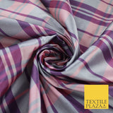 8 COLOURS - High Quality Check Tartan Faux Silk Taffeta Dress Fabric