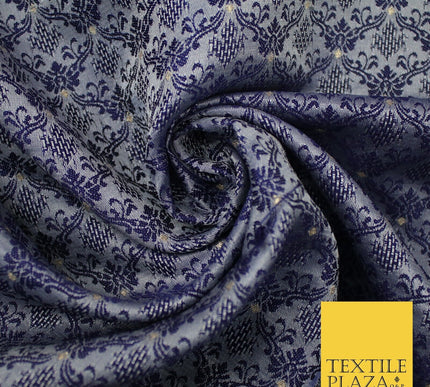 Navy Blue Intricate Damask Textured Brocade Jacquard Waistcoat Dress Fabric 8628