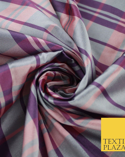 8 COLOURS - High Quality Check Tartan Faux Silk Taffeta Dress Fabric