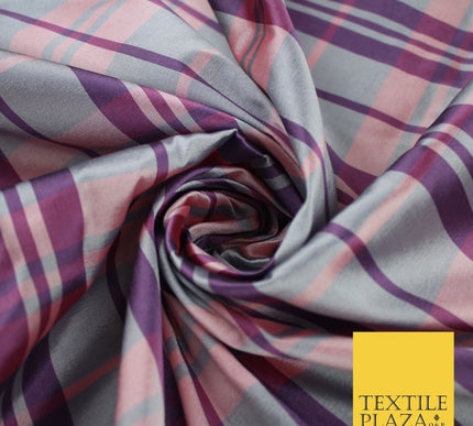 8 COLOURS - High Quality Check Tartan Faux Silk Taffeta Dress Fabric