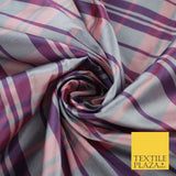 8 COLOURS - High Quality Check Tartan Faux Silk Taffeta Dress Fabric