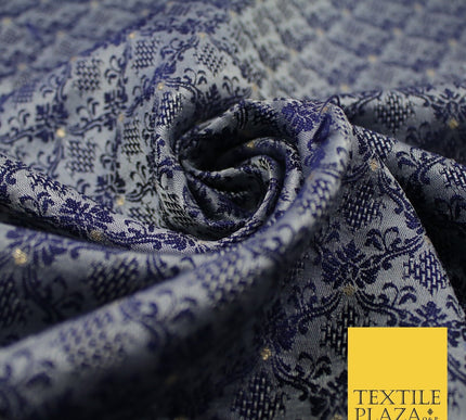 Navy Blue Intricate Damask Textured Brocade Jacquard Waistcoat Dress Fabric 8628