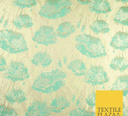 Sea Green Falling Poppies Floral Textured Brocade Jacquard Fabric 8524