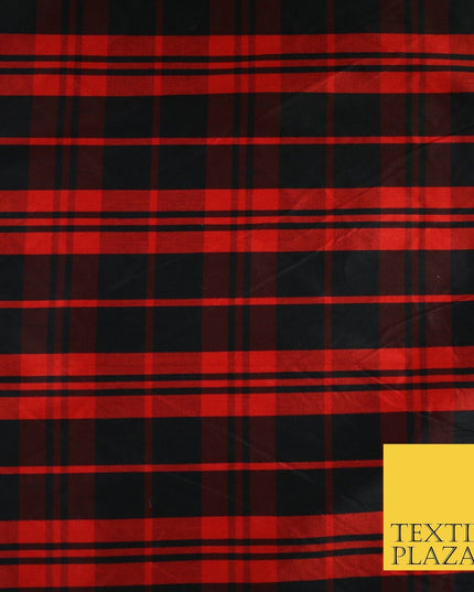 8 COLOURS - High Quality Check Tartan Faux Silk Taffeta Dress Fabric