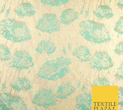 Sea Green Falling Poppies Floral Textured Brocade Jacquard Fabric 8524